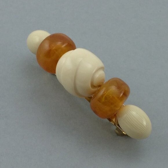 Vtg Large Plastic Beaded French Barrette Hair Clip Made in France Faux Amber - Picture 2 of 16